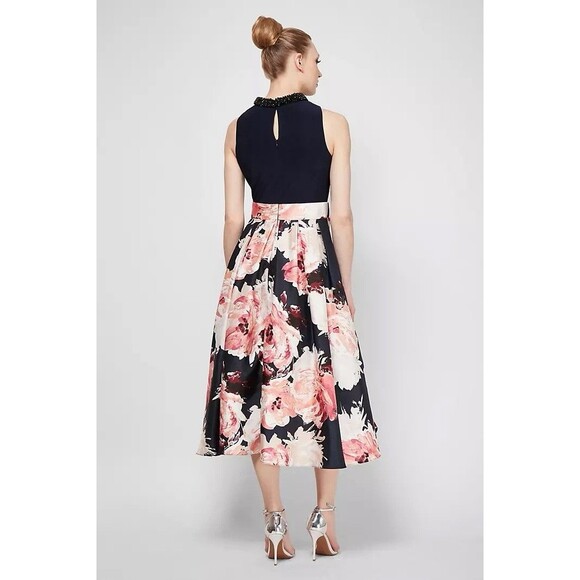 SLYN Women's 14 Beaded Bow Collar Hi Lo Sleeveless Pink  Blue Formal Dress - Picture 3 of 15